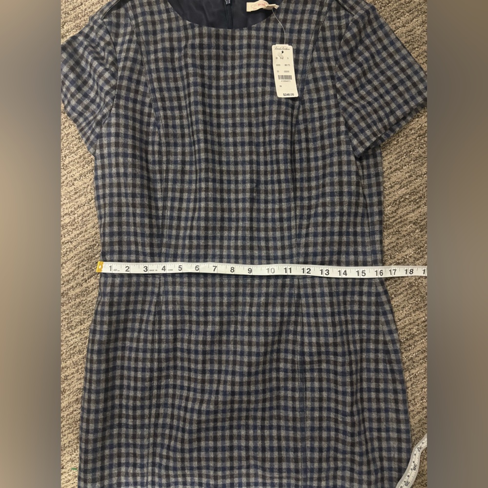 New With Tags Brooks Brothers Navy and Gray Gingham Midi Dress Size 10